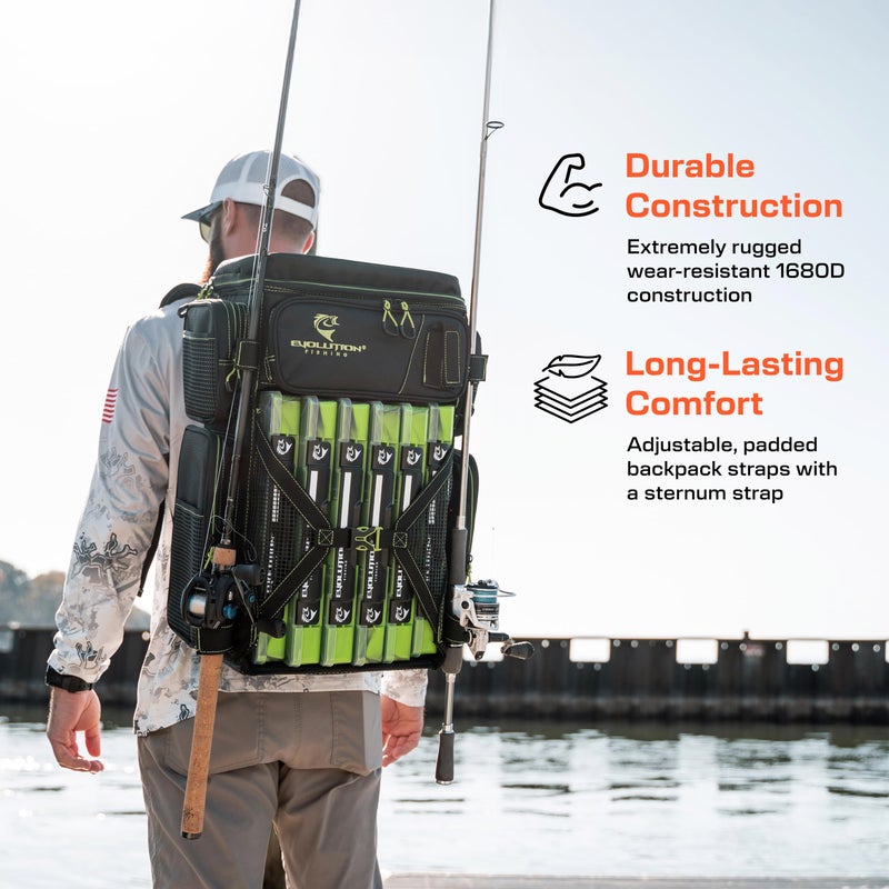 Evolution Outdoor حقيبة صيد Evolution Drift Series 3700 مع نظام QuikLatch و 2 حامل قضبان - أخضر، حقيبة صيد ثقيلة مع 6 صناديق طعم - Image 4